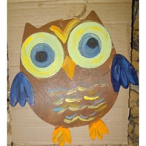 Hand Painted owl on craft wood blank wall hanging 10 x 10 inch approx